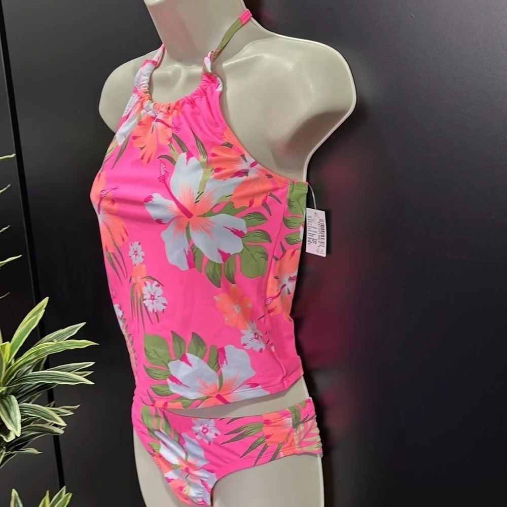 The Children’s Place UPF 50+ sun protection halter, bikini,tropical neon peony